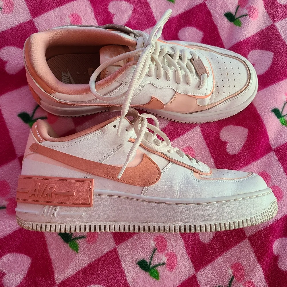 Peach and White Nike Air Force 1 Sneakers - Picture 2 of 9